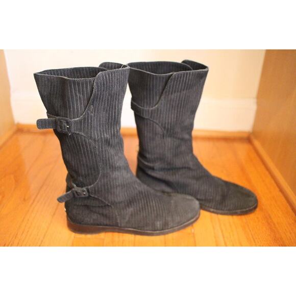 Jimmy Choo black corduroy rabbit fur LINED MOTO BOOTS size 39.5  us 9.5 (BOT1300 - Picture 3 of 8
